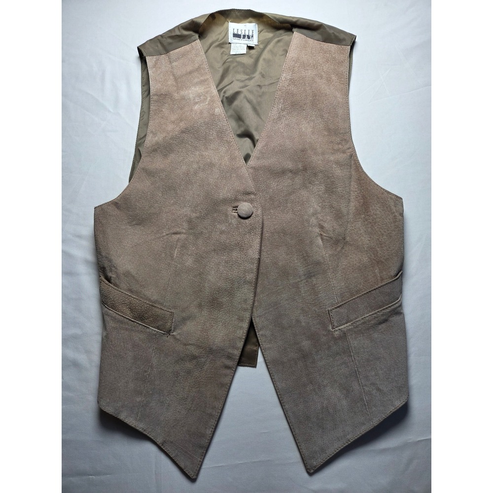 Leslie Fay Sportswear Vintage Suede Leather Vest Tan Brown Size M Style 6460-1